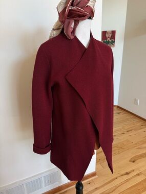 Eileen Fisher Burgundy Open-Front Knit Cardigan
